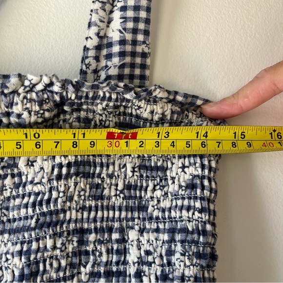 American Eagle Smocked Gingham Floral Sundress Blue White Cotton Linen Blend XL - Picture 5 of 14